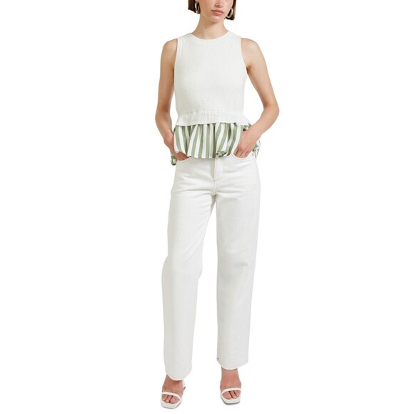 En Saison Cece Mixed Media Top - Green, XS - Picture 2 of 4